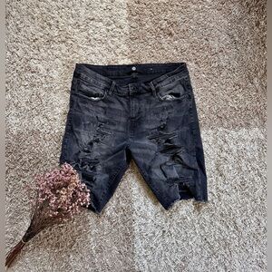 Jordan Craig Ripped Stretch Shorts Distressed Denim Y2K Size 36 Jeans Black